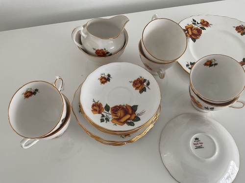 Vintage yellow rose tea set - yellow,
