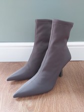 BNWT Grey ZARA Pull On SOCK Ankle Boots Pixie Toe HIGH KITTEN Stiletto Heel 39 6