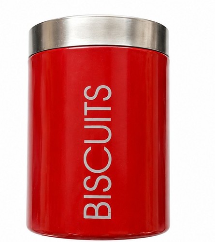 Red metal biscuit storage - metal,