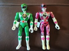 Bandai 1993 Mighty Morphin Power Rangers Pink Ranger 8" Metallic Green Ranger 8"