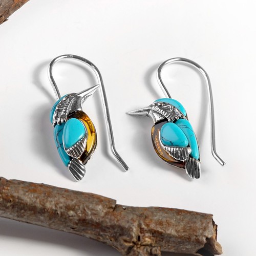 Kingfisher bird hook - bird, earrings