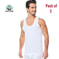 Men ribbed Vests 100% Cotton White Daily Underwear Stretchy Comfort Tank Top