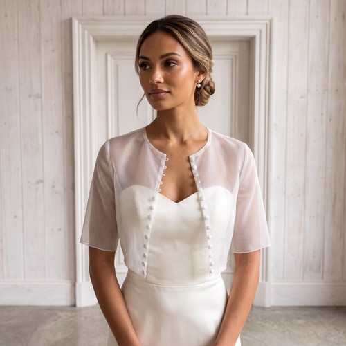 Ivory net wedding bolero - net,