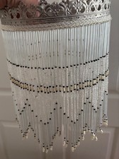 Vintage Beaded Ceiling Light Shade & Metal Round Frame- Good condition