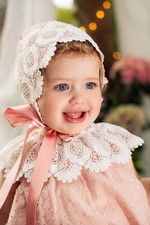 Foque Baby Girl Pink Dress With Bloomers And Bonnet Age 6 Months. With lace