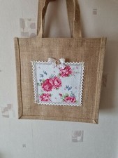NEW SMALL Handmade JUTE ROSES SHOPPING BAG. 
