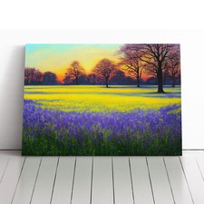 Inspiring Bluebell Field Sunrise Canvas Wall Art Print Framed Picture Home Decor