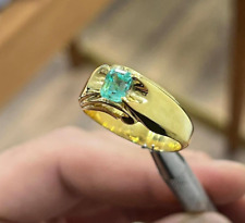 Natural Mined Earth Green 14k Yellow Gold Emerald Ring, Engagement Ring For Men