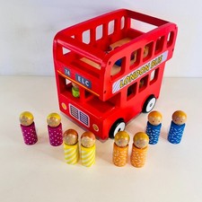 ELC Wooden London Double Decker Bus Toy with 8 figures + fixed driver 148285