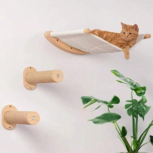 Wall mounted wooden cat perch - mounted,