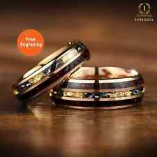 His and Hers Matching Meteorite Black Fire Opal & Gold Leaf Couple Wedding Rings