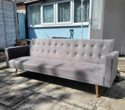 Grey velvet convertible sofa - convertible,