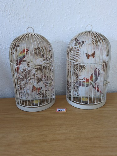 Cream metal 2half hanging bird - cream,