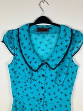Ladies Voodoo Vixen turquoise teal tea party dress lined capped sleeve vgc Small