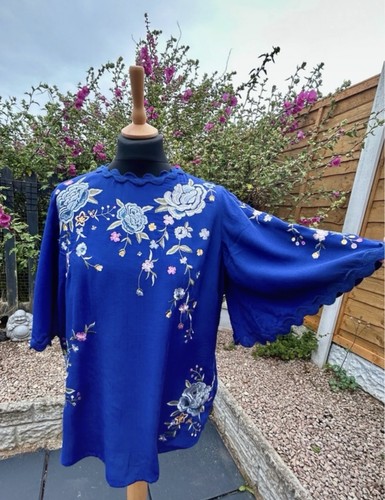 Embroidered floral kimono top - embroidered,