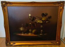 Antique Oil On Board Of Still Life Fruit By Jozef Molnar - Baroque Style 