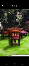 Vintage Teak Wood Dining Room, Patio or Garden Table, Thai Buffalo Cart Wheel.