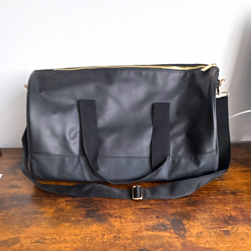 Black faux leather duffle - black,