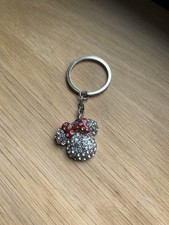 Disney Original Minnie Mouse Diamanté Encrusted Keyring Silver & Red