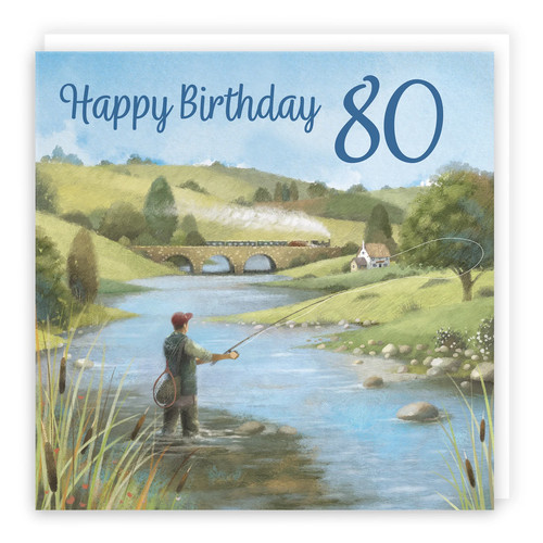80th fly fishing birthday card - fishing,