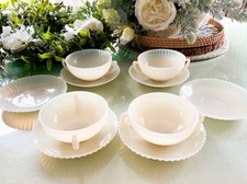MacBeth-Evans Monax Petalware Cream Depression Glass Soup Bowls/Coupes & Saucers
