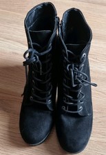 Primark Women's Black Suede  Lace Up Ankle Boots Size 8.