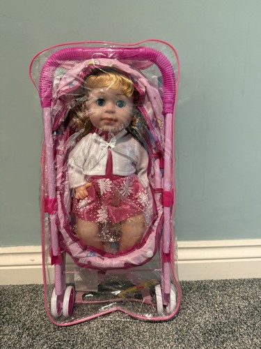 Baby doll with pink - , pram