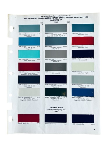 1965 paint chip chart bmc - chart,