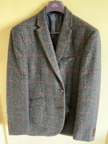 Mens navy check wool blazer - navy, by