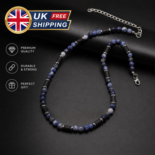 Men black beaded necklace - men's,