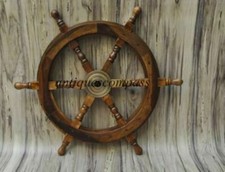 Pirate Nautical Wooden Ship Steering Wheel Wood Brass Fishing Wall Boat Decor