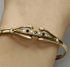 Solid 9ct Gold Bangle Sapphire Torque Vintage 9k Bracelet Ladies Gift Italy Box