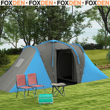 6 Man Tunnel Tent Porch Waterproof 2 Bedroom Mesh Windows Air Vents FOXDEN