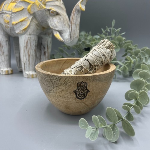 Wooden smudge bowl hamsa - wooden,