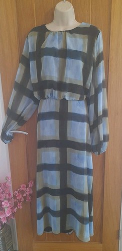 Plaid blouson dress long - plaid, dress.