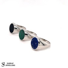 Solid 925 Sterling Silver Men's Oval Black Onyx Lapis Malachite Signet Ring NEW