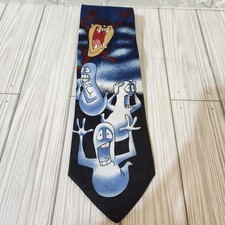 Vintage Looney Tunes Mania Blue Tasmanian Devil Ghost Halloween 1996 Men's Tie