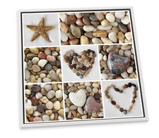 Beach Love Heart Pebbles Brown CANVAS FLOATER FRAME Wall Art Square Print