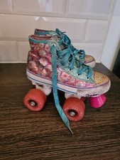 SKECHERS TWINKLE TOES ROLLER SKATES Youth Girl Size UK12 Rainbow Sequins