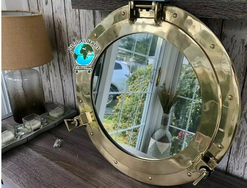 Brass porthole mirror - brass,