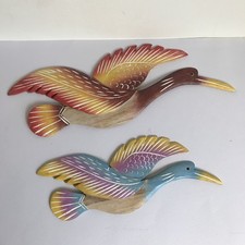 Wooden Colourful Painted Bird Duck Heron Wall Plaque Wall Hanging Handmade x 2