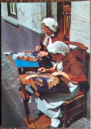 Belgium postcard street lace - belgium,