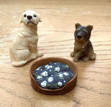 Dolls house miniature dogs and pet basket 1:12 scale