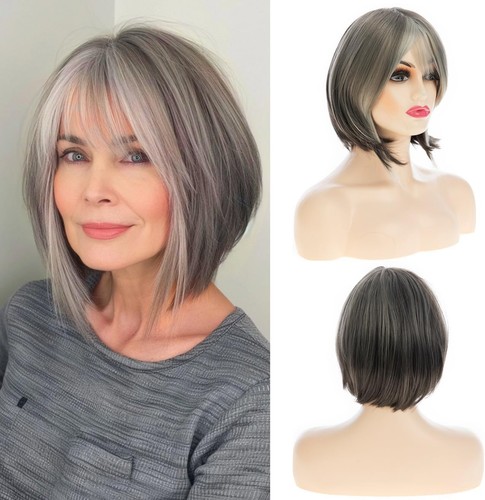 Short gray bob wig - short, bangs