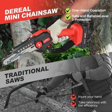 Dereal Mini Chainsaw 6" 20 V Battery Powered Goggles Gloves Charger Guard