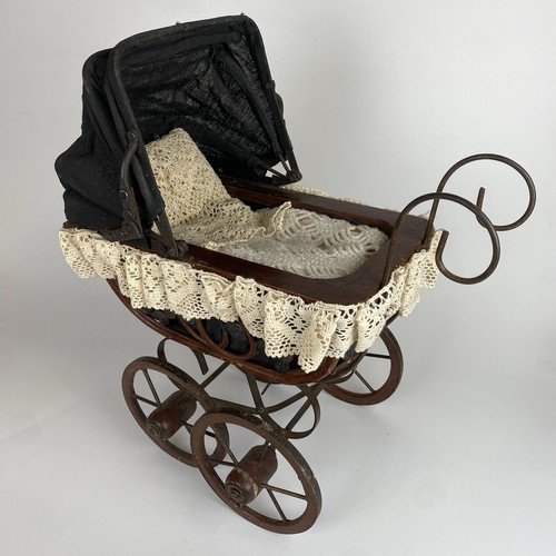 Vintage ornate dolls pram wood - dolls,