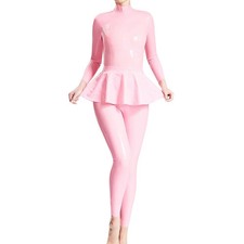 Pink Latex Catsuit With Skirt