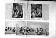 Original Old Antique Print 1884 Winter Costumes Curate Children School Vicar