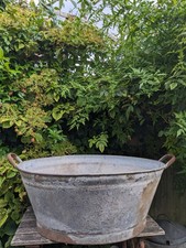 Vintage Xl Galvanised  Zinc Tub Planter 71cm