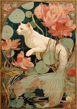 Art Nouveau Cat Mermaid Art